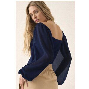 Promensa Timeless Love Long-Sleeve Cropped Corset Top Navy Blue